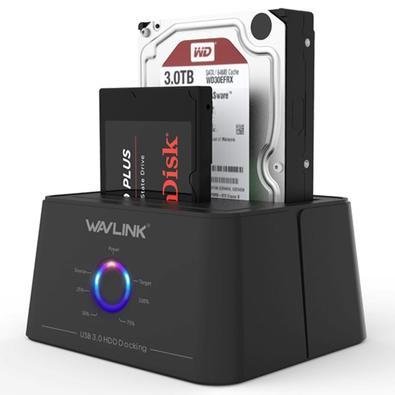 Docking Station Wavlink Wl-st334ua Duplo 2.5'' & 3.5'', Clona Hdd E SSD, USB 3.0 E USB C