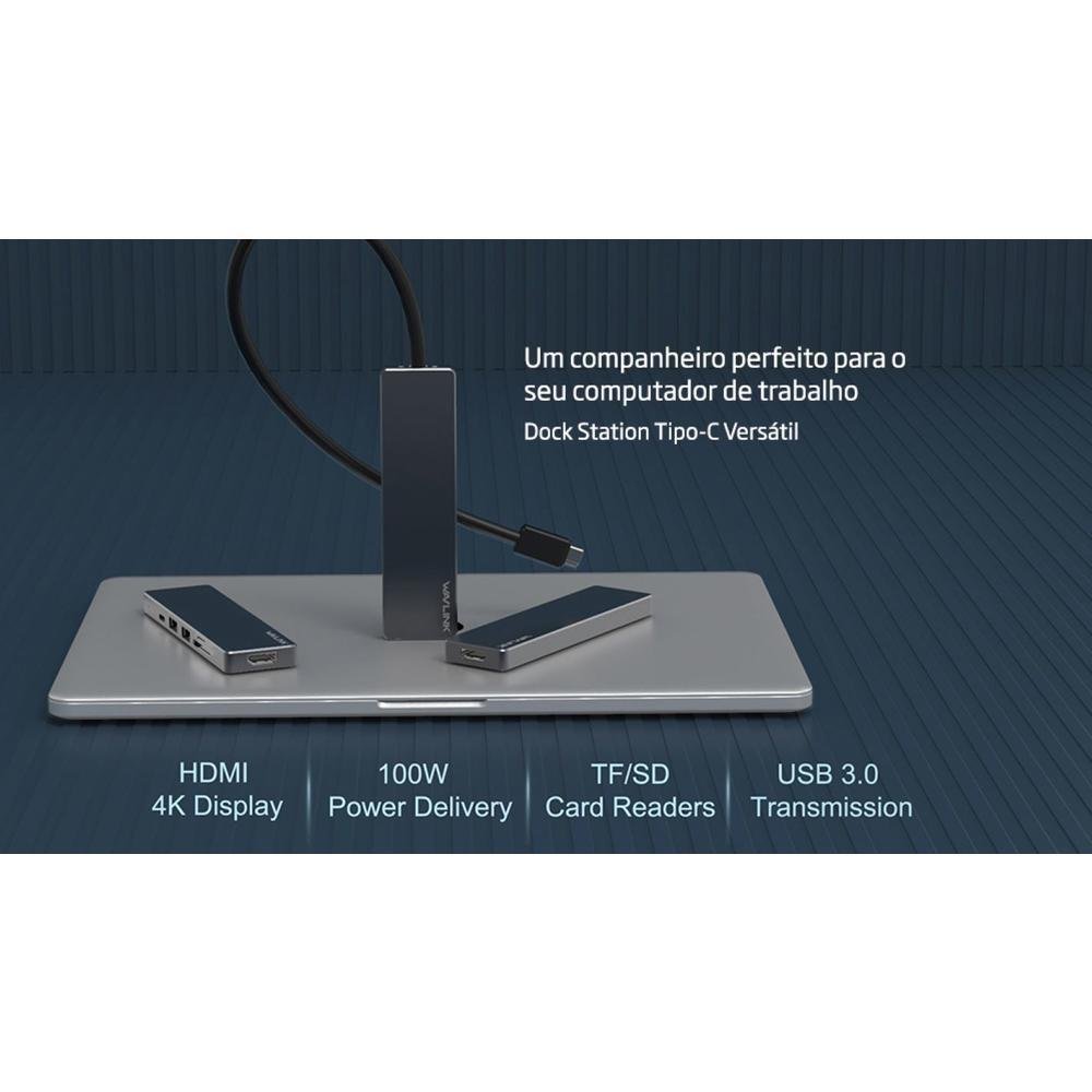 Imagem 3 de 5 do produto Hub Usb-c Wavlink, 7 Em 1 De Alumínio Com Alimentação 100w, HDMI, Sd E Micro Sd - Wl-uhp3407