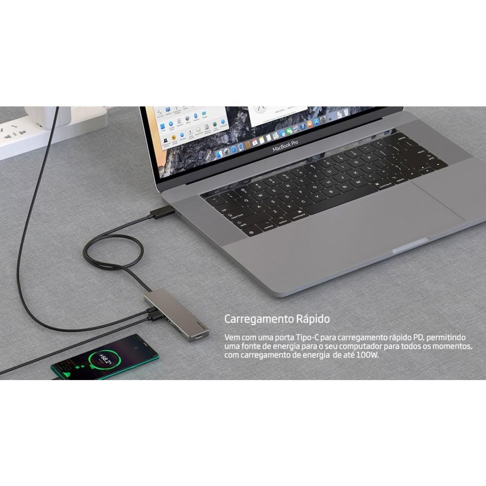 Imagem 4 de 5 do produto Hub Usb-c Wavlink, 7 Em 1 De Alumínio Com Alimentação 100w, HDMI, Sd E Micro Sd - Wl-uhp3407