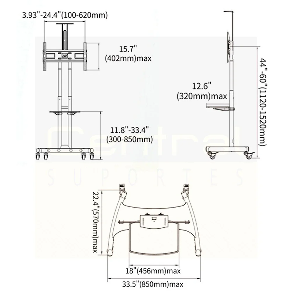 Imagem 2 de 3 do produto Suporte Pedestal Tv 32" A 75" Com Rodízios - Ava1600-60-1p Nb