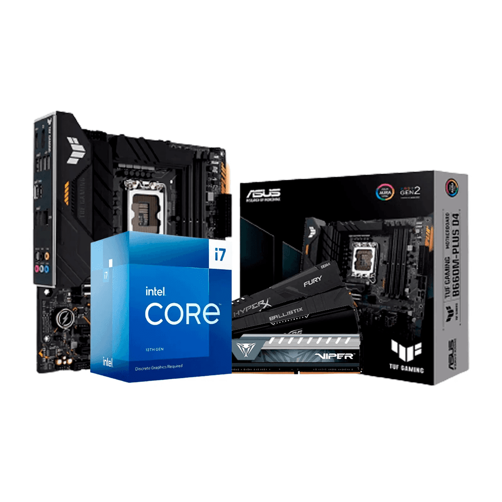 Kit Upgrade Alligator Gaming, Intel I7-13700F 3.5GHz, Sem Cooler + Placa-Mãe Asus TUF B660M-PLUS + Memória RAM 16GB DDR4, 3000MHz