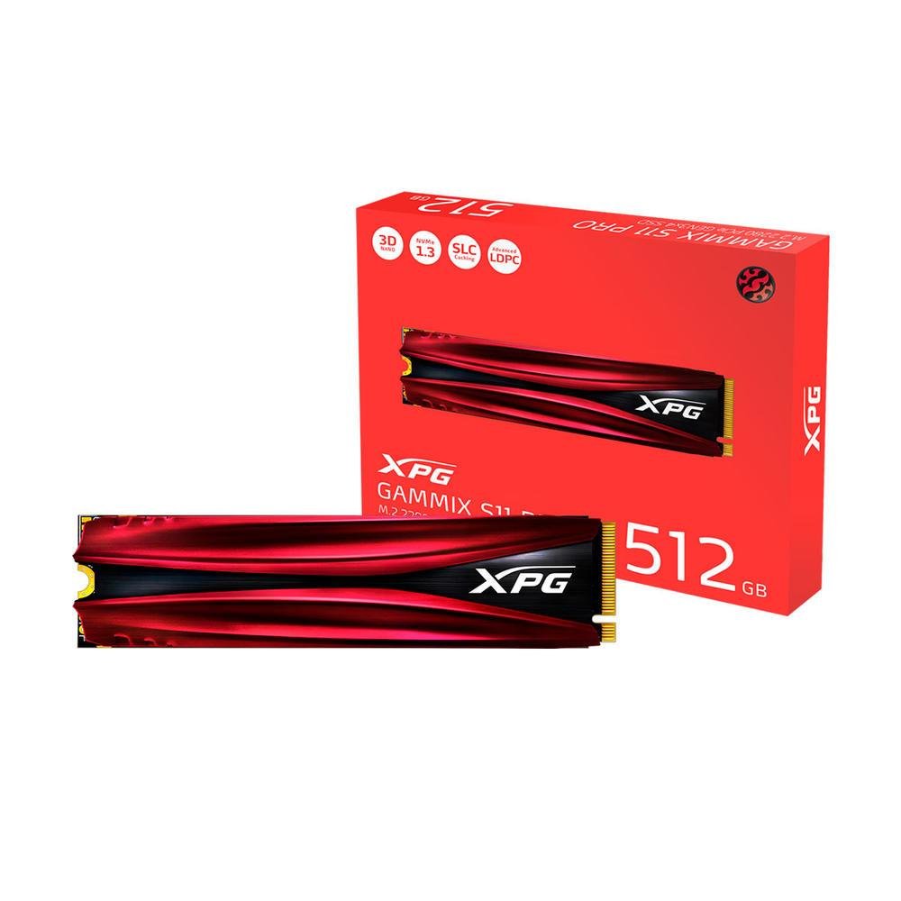 SSD Adata Xpg Gammix S11 Pro, 512GB, M.2 2280, Pcie Gen3x4, NVMe 1.3, Leitura 3500 MB/s, Gravação 2300MB/s - Agammixs11p-512gt-C