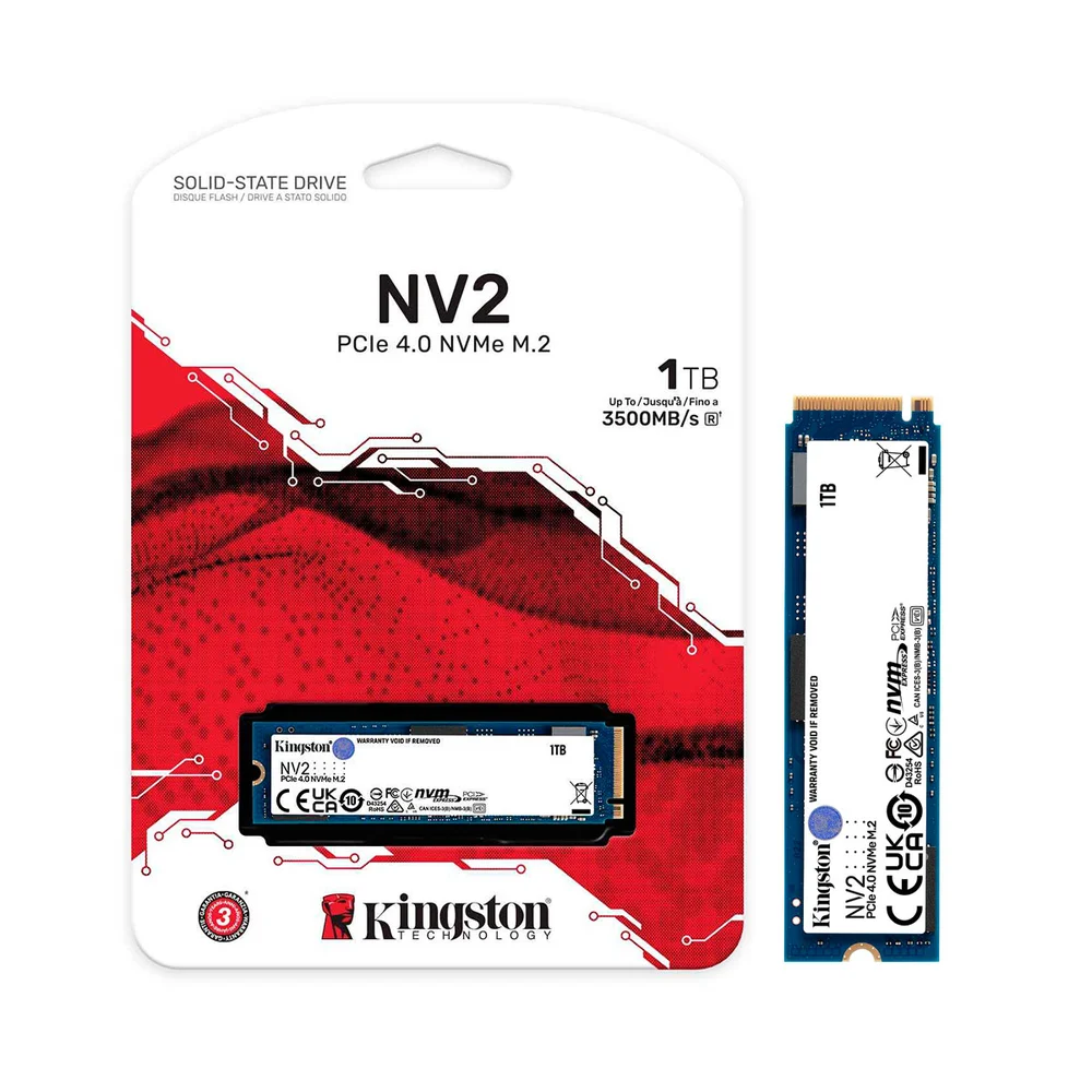 SSD Kingston Nv2, 1TB, M.2 2280, Nvme Pcie 4.0 X4, Leitura 3500MB/s E Gravação 2100MB/s - Snv2s/1000g