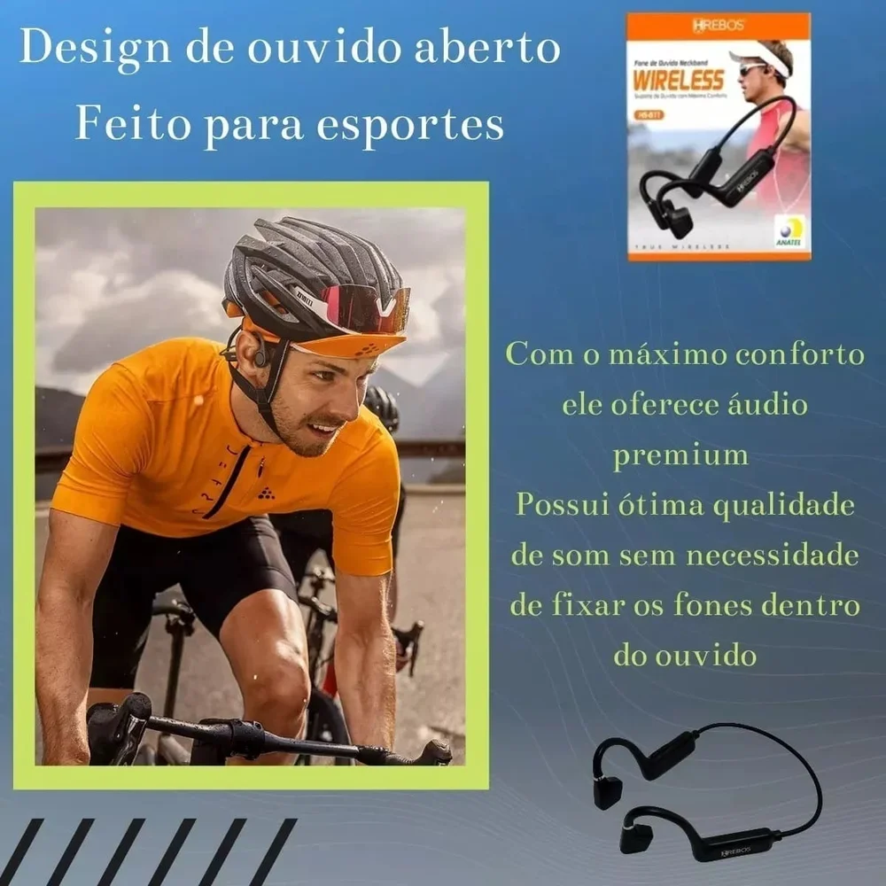 Imagem 2 de 5 do produto Fone De Ouvido Sem Fio Hrebos Bluetooth Neckband Wireless Stereo Por Indução Óssea