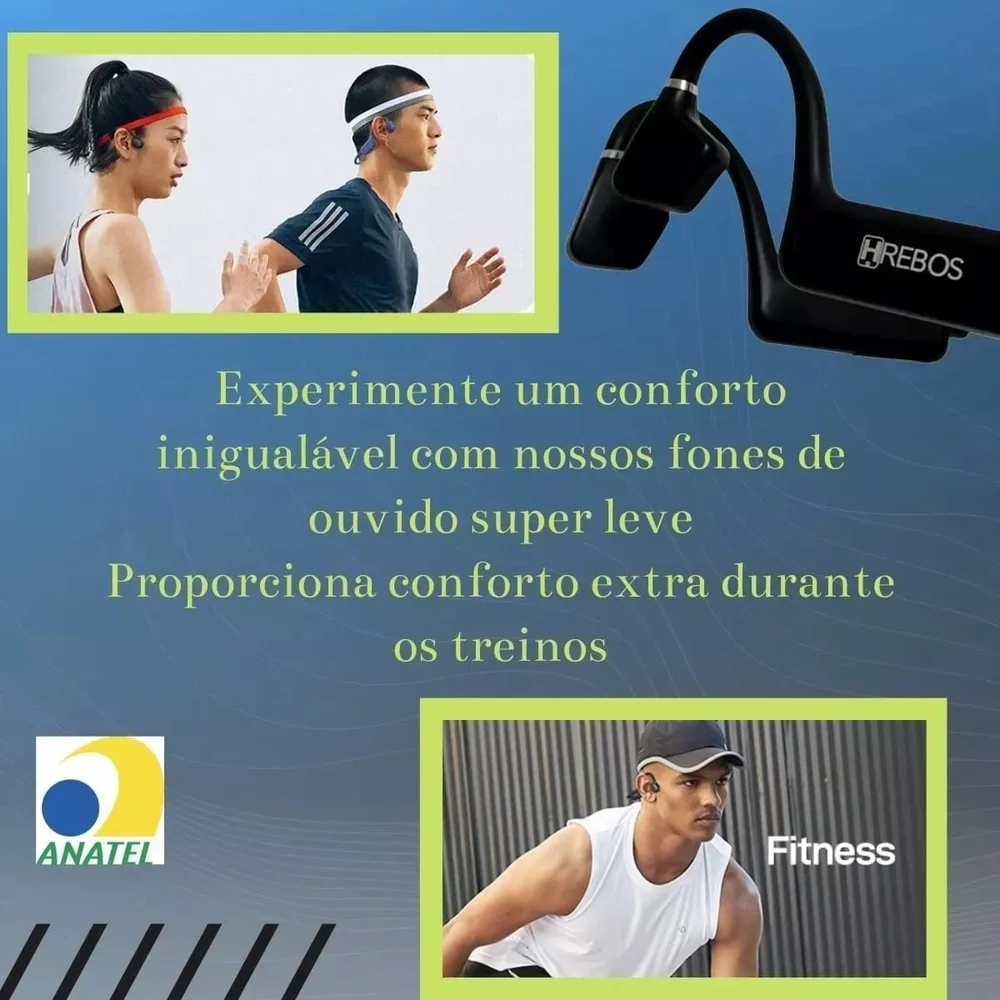Imagem 3 de 5 do produto Fone De Ouvido Sem Fio Hrebos Bluetooth Neckband Wireless Stereo Por Indução Óssea