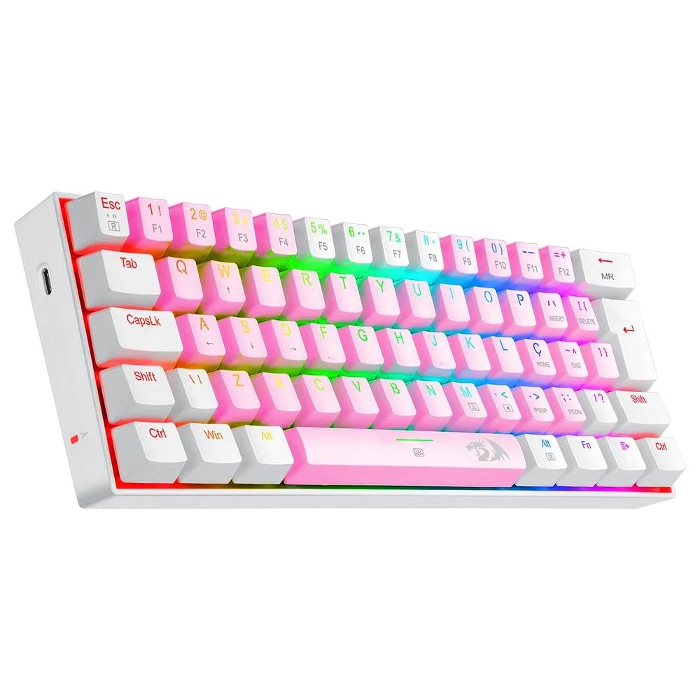 Teclado Redragon, Dragonborn Rosa Branco, RGB Switch Azul Pt Teclado Redragon, Dragonborn Rosa Branco, RGB Switch Azul Pt