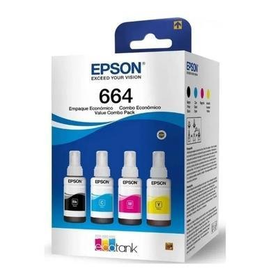 Kit Epson com 4 tintas, Refil, compatível com L375 L455