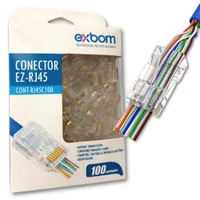 100 Conector Exbom Rj45 Cat5e Ez Vazado 8p8c Rj-45 Para Cabo De Rede Patch Cord Lan