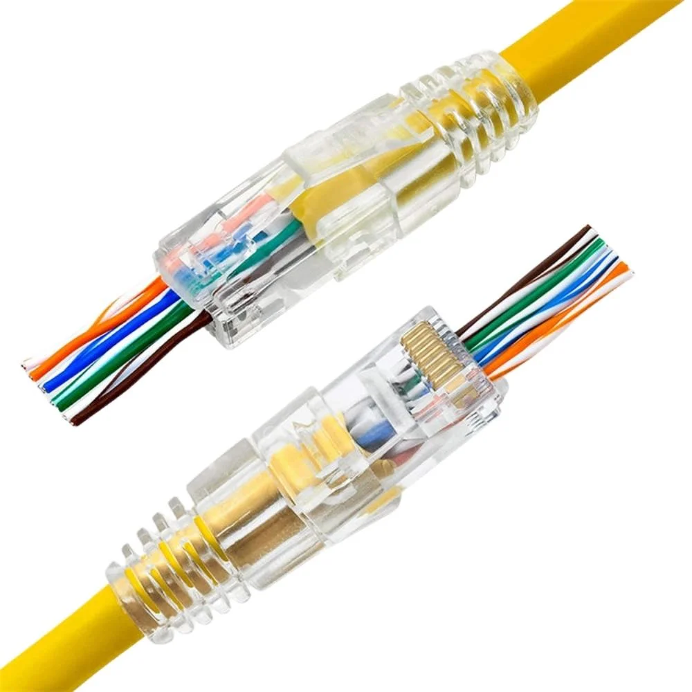 Imagem 2 de 5 do produto 100 Conector Exbom Rj45 Cat5e Ez Vazado 8p8c Rj-45 Para Cabo De Rede Patch Cord Lan
