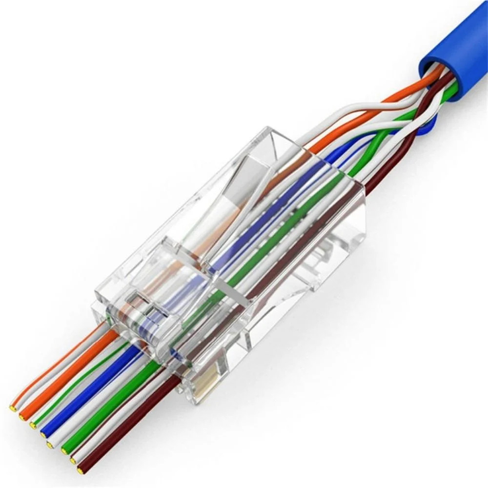 Imagem 3 de 5 do produto 100 Conector Exbom Rj45 Cat5e Ez Vazado 8p8c Rj-45 Para Cabo De Rede Patch Cord Lan