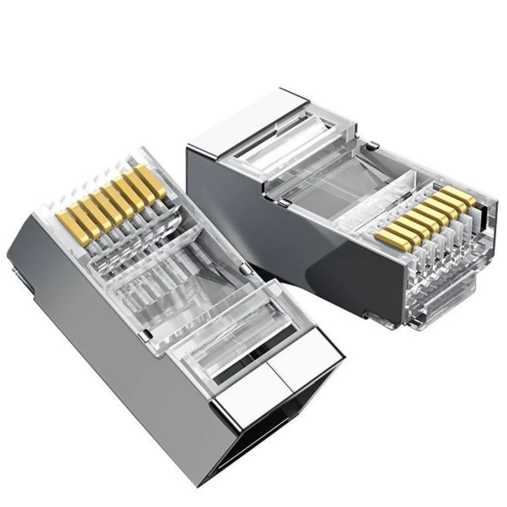 Imagem 2 de 4 do produto 100 Conector Rj45 Cat6, Exbom, Blindado, 8p8c Rj-45 para Cabo De Rede Patch Cord, Lan Gigabit