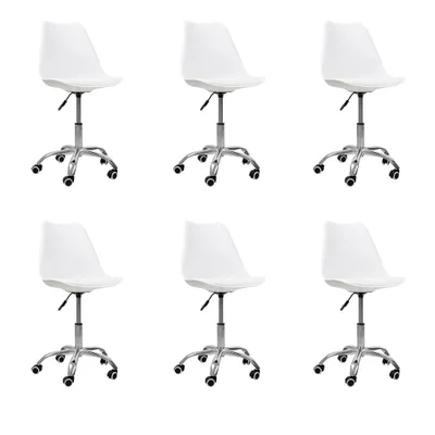Kit 06 Cadeiras Oficial Webshop Office Base Cromada Giratória Saarinen, Branco