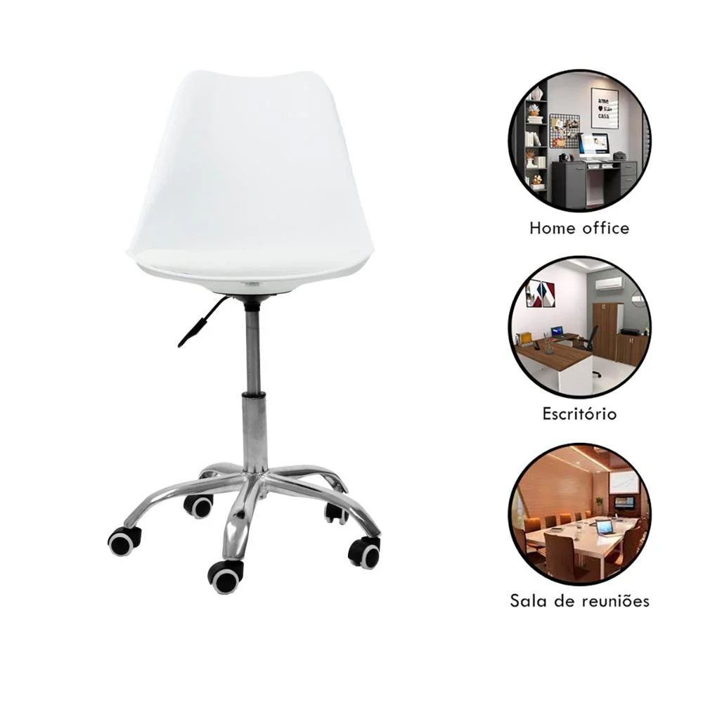 Imagem 2 de 5 do produto Kit 06 Cadeiras Oficial Webshop Office Base Cromada Giratória Saarinen, Branco