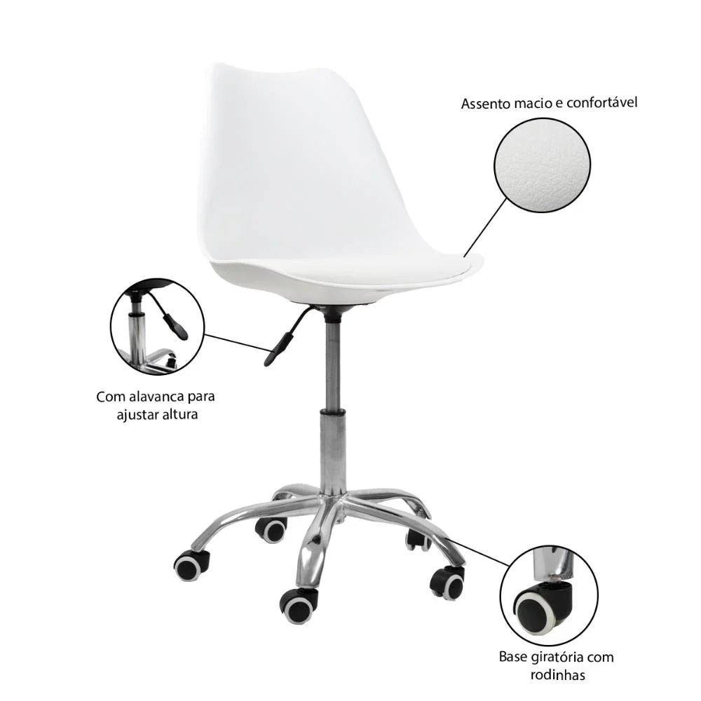 Imagem 3 de 5 do produto Kit 06 Cadeiras Oficial Webshop Office Base Cromada Giratória Saarinen, Branco