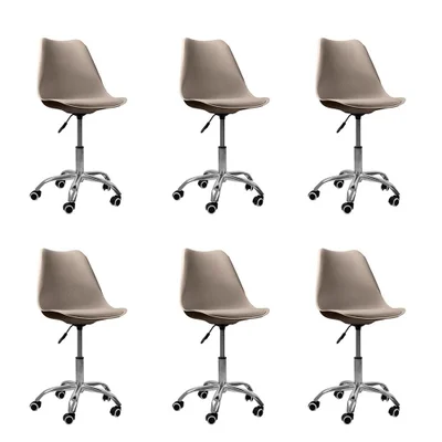 Kit 06 Cadeiras Oficial Webshop Office Base Cromada Giratória Saarinen, Bege