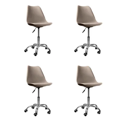 Kit 04 Cadeiras Oficial Webshop Office Base Cromada Giratória Saarinen, Bege