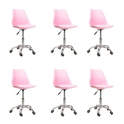 Kit 06 Cadeiras Oficial Webshop Office Base Cromada Giratória Saarinen, Rosa
