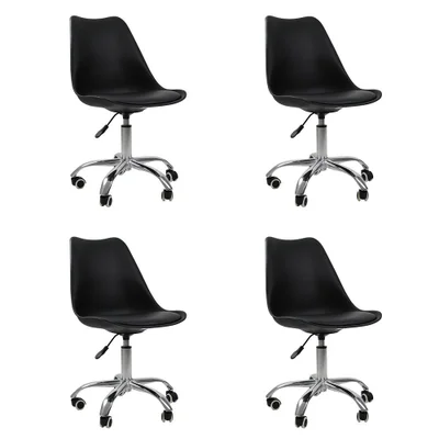 Kit 04 Cadeiras Oficial Webshop Office Base Cromada Giratória Saarinen, Preto
