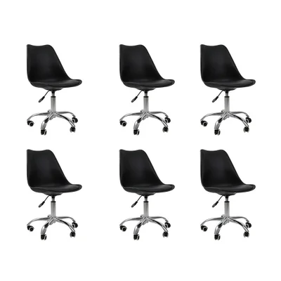Kit Oficial Webshop 06 Cadeiras Office Base Cromada Giratória Saarinen, Preto