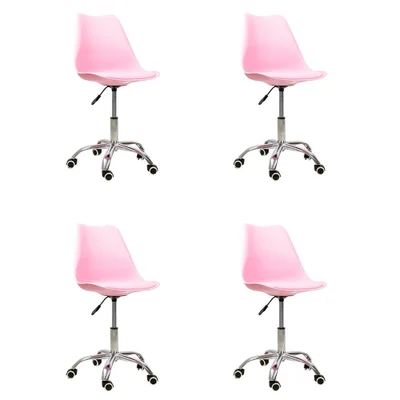 Kit Oficial Webshop 04 Cadeiras Office Base Cromada Giratória Saarinen, Rosa