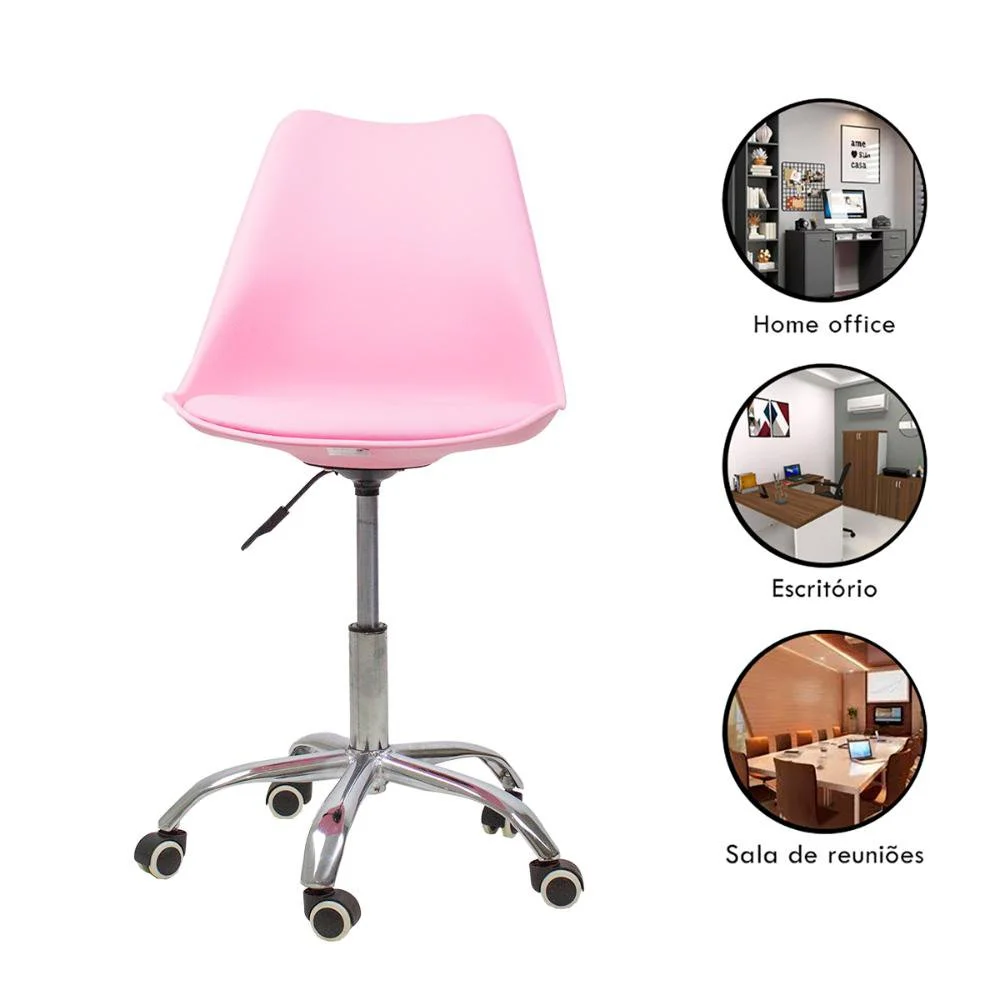 Imagem 2 de 5 do produto Kit Oficial Webshop 04 Cadeiras Office Base Cromada Giratória Saarinen, Rosa