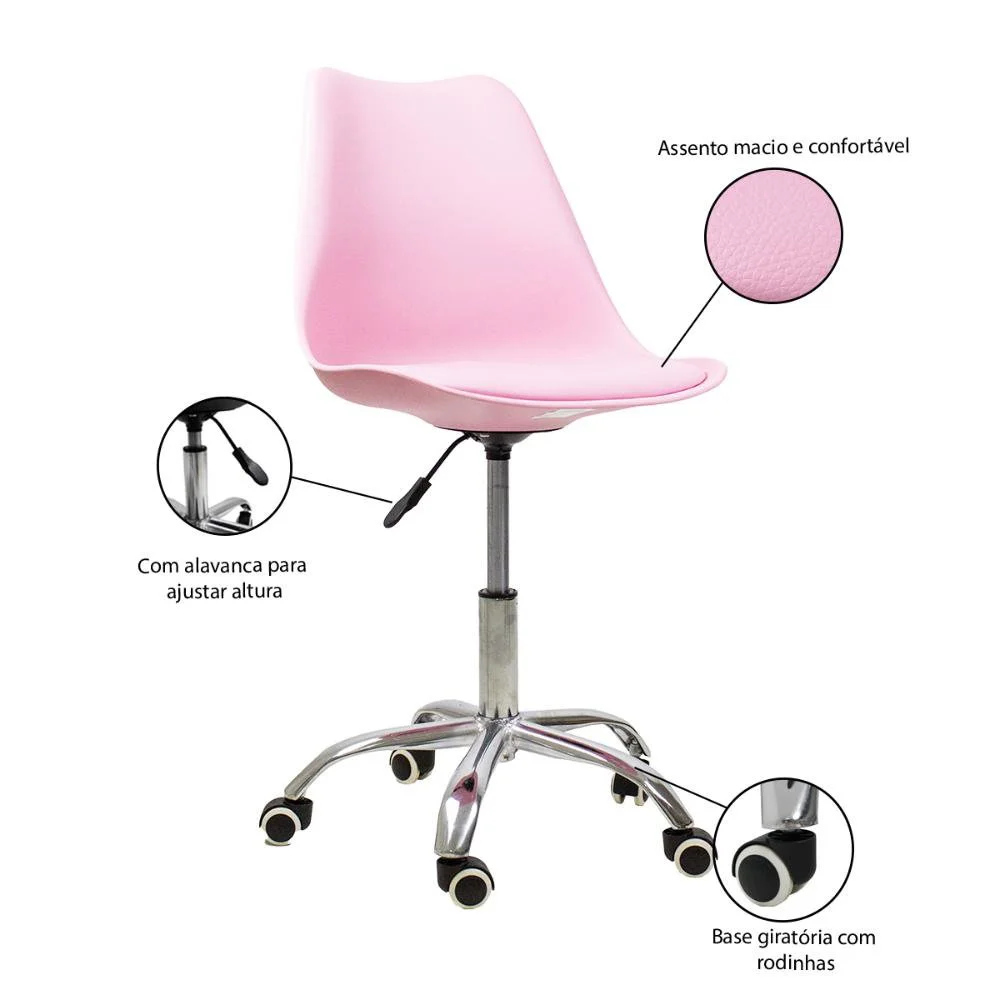 Imagem 3 de 5 do produto Kit Oficial Webshop 04 Cadeiras Office Base Cromada Giratória Saarinen, Rosa