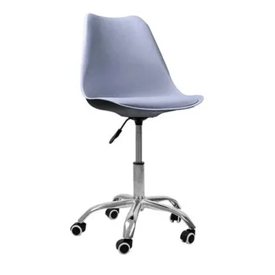 Cadeira Office Oficial Cromada com Rodízio Saarinen Cinza