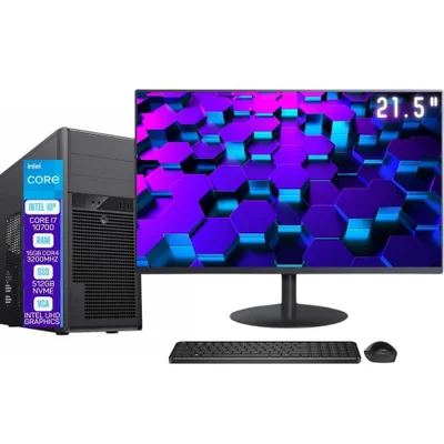 Computador Completo Skill Pro Intel 10ª Geração Core i7 10700 16gb Ddr4 SSD 512gb Monitor 21.5" LED Sp-096