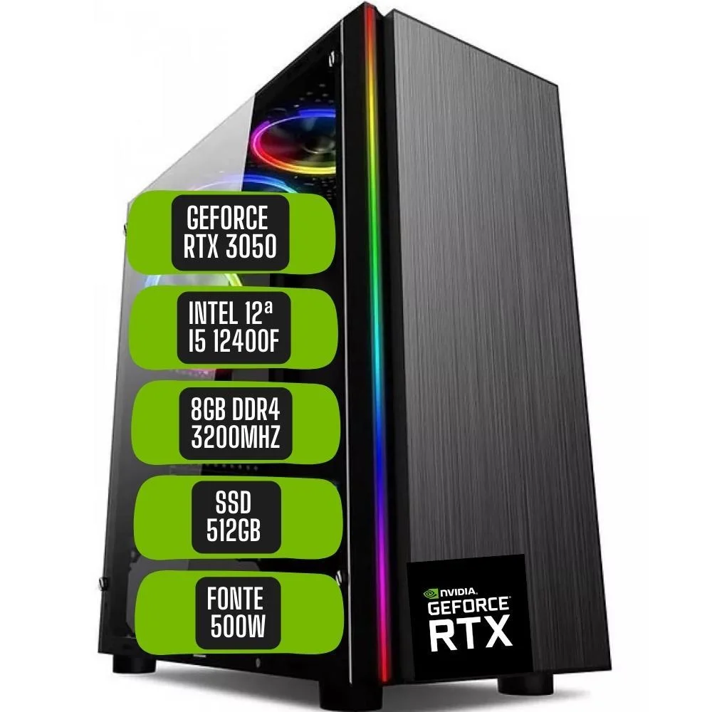 Pc Gamer Win Intel 12ª Geração Core I5 12400f 8GB Ddr4 Placa De Vídeo Geforce Rtx 3050 8GB SSD 512GB Stl-058