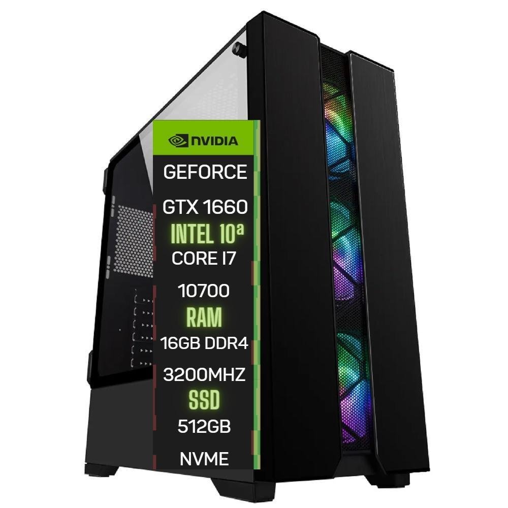 Pc Gamer Skill St-068 Top Intel 10ª Geração Core I7 10700 16GB SSD 512GB DDR4 Geforce GTX 1660 Ti 6GB