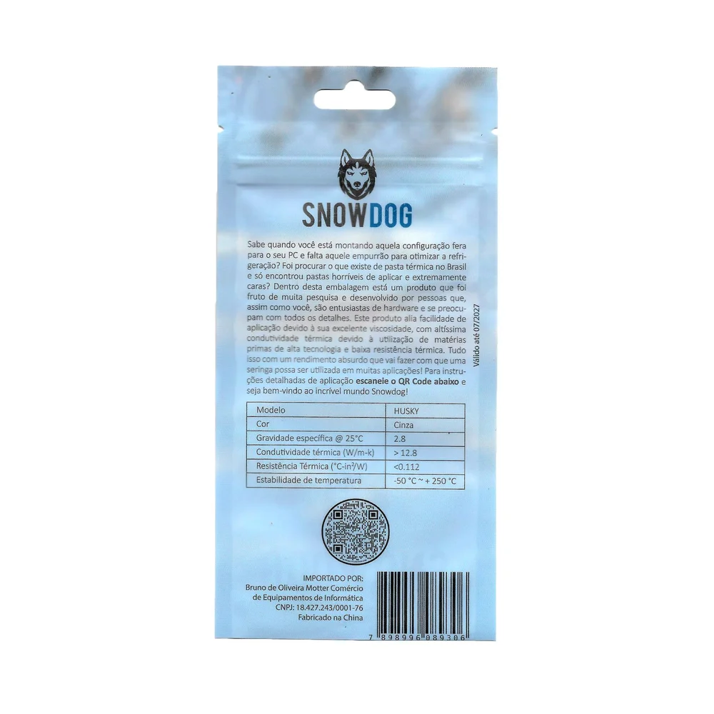 Pasta Térmica  Husky Snowdog, Condutividade Térmica 12.8 W /mK 3g, Cinza