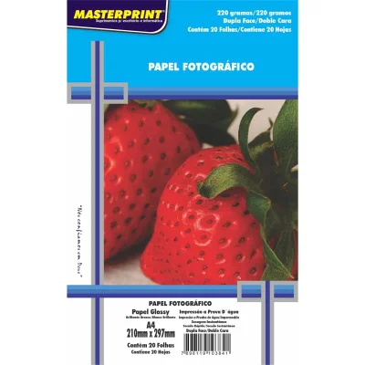 Papel Masterprint Fotografico Inkjet A4 Glossy Dupla Face 220g 20 Folhas