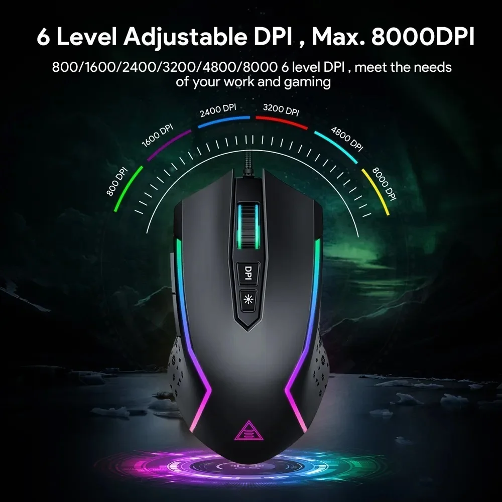 Imagem 4 de 4 do produto Mouse Gamer Eksa Em100 RGB 8000, DPI, 7 Botões - Preto