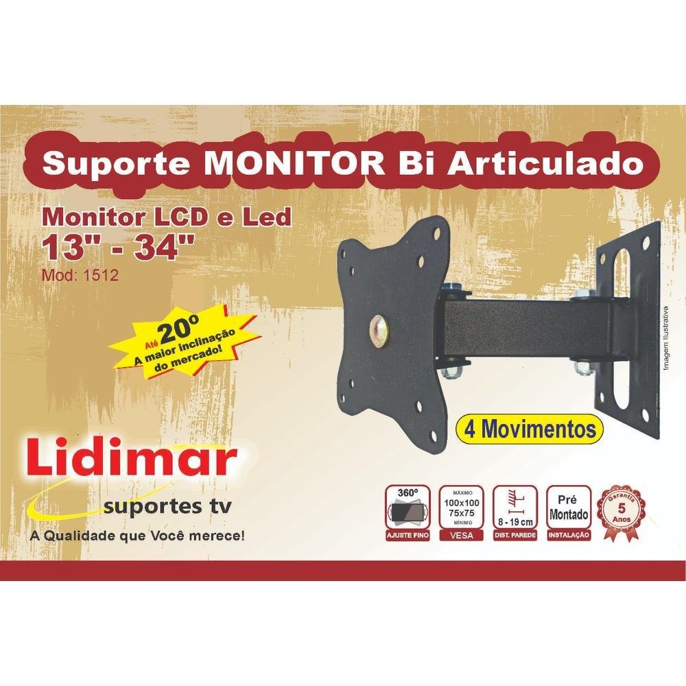 Imagem 2 de 3 do produto Suporte Monitor Bi Articulado 13 À 34 Polegadas Lidimar Preto