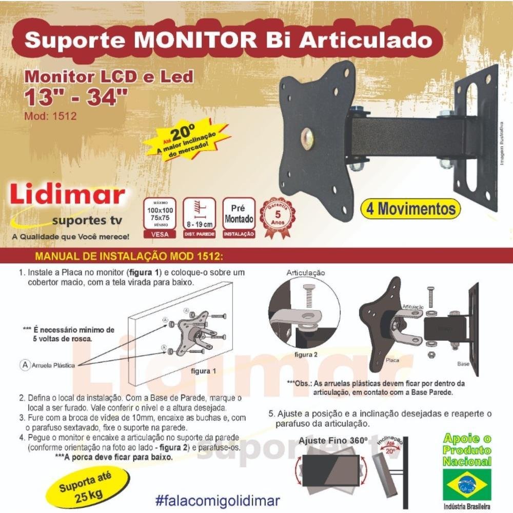Imagem 3 de 3 do produto Suporte Monitor Bi Articulado 13 À 34 Polegadas Lidimar Preto