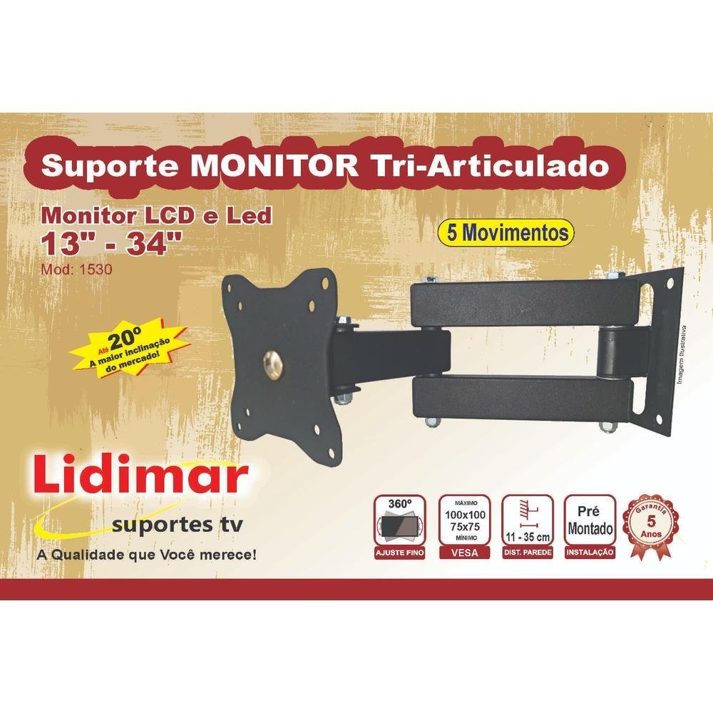 Imagem 2 de 3 do produto Suporte Lidimar Monitor Tri Articulado 13 À 34 Polegadas Lidimar Preto
