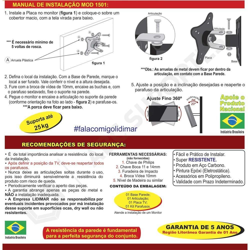 Imagem 3 de 3 do produto Suporte Lidimar Reclinável Para Monitor De 13 À 34 Polegadas Lidimar Preto