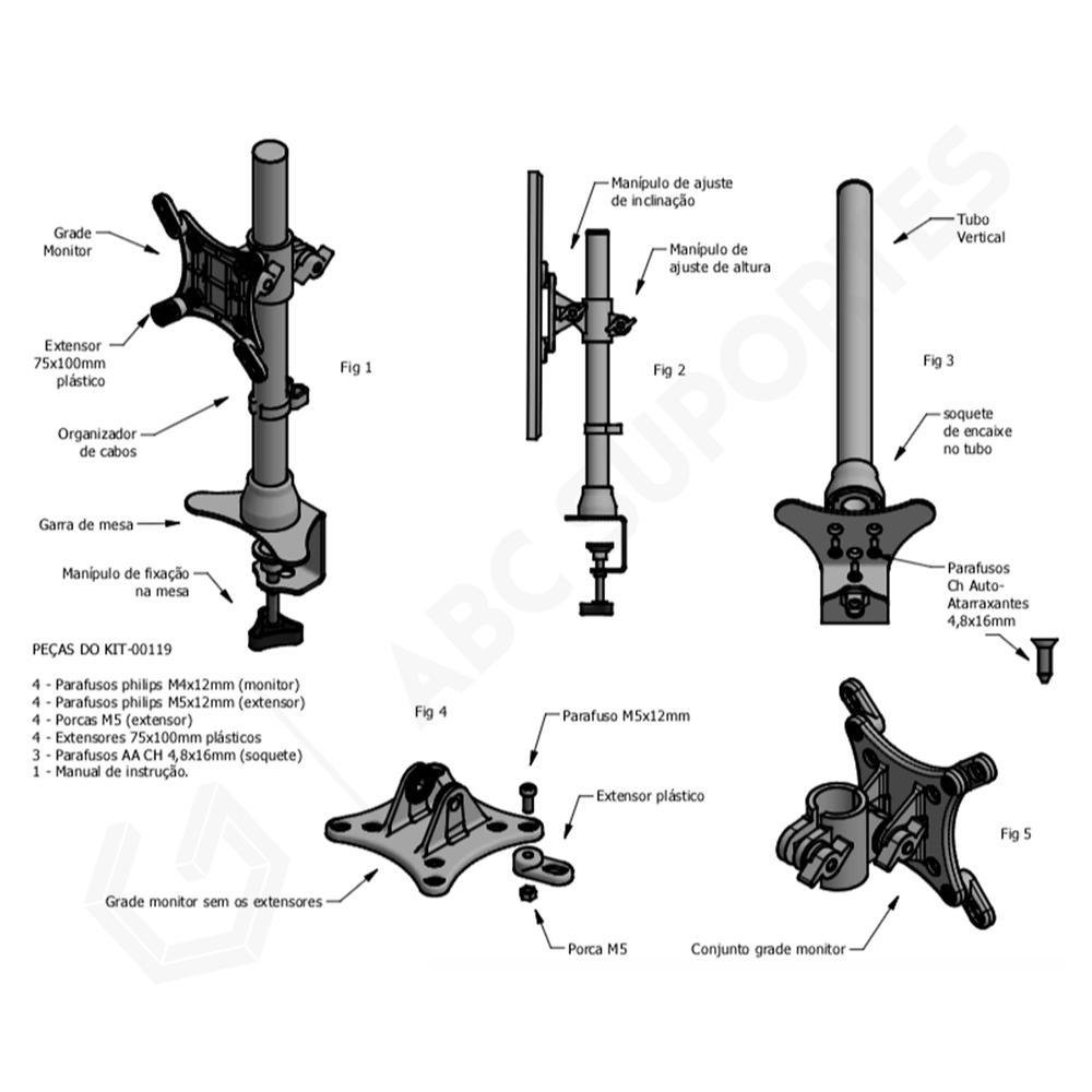 Imagem 5 de 5 do produto Suporte Avatron Monitor Garra/morsa Para Mesa 10Polegadas À 26Polegadas Cor:branco
