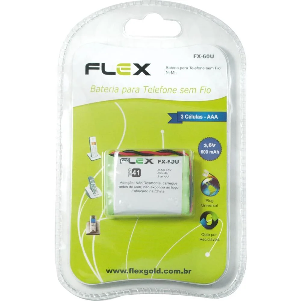 Imagem 2 de 4 do produto Bateria Telefone Sem Fio, 3.6v, 600 Mah, Tipo 41 Flex - Fx-60u