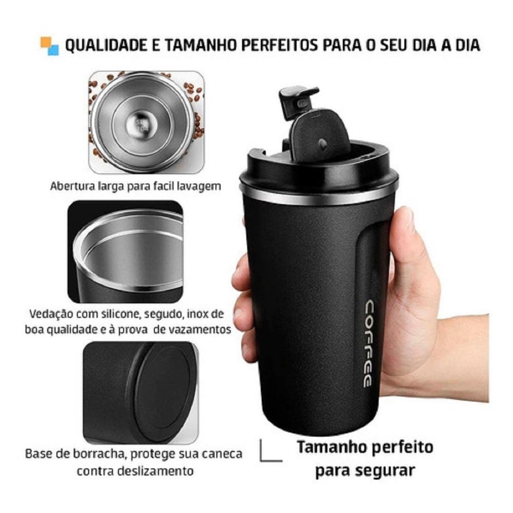 Copo Térmico, Coffee Mugs, Mantém Quente Frio, Inoxidável, A Vácuo, Cor Preto