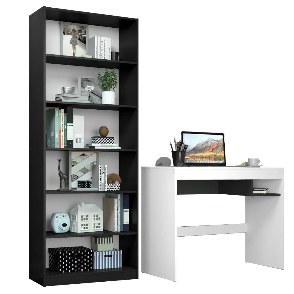 Imagem 2 de 5 do produto Escrivaninha Madesa Rubi + Estante Livreiro 6908 Branco e preto