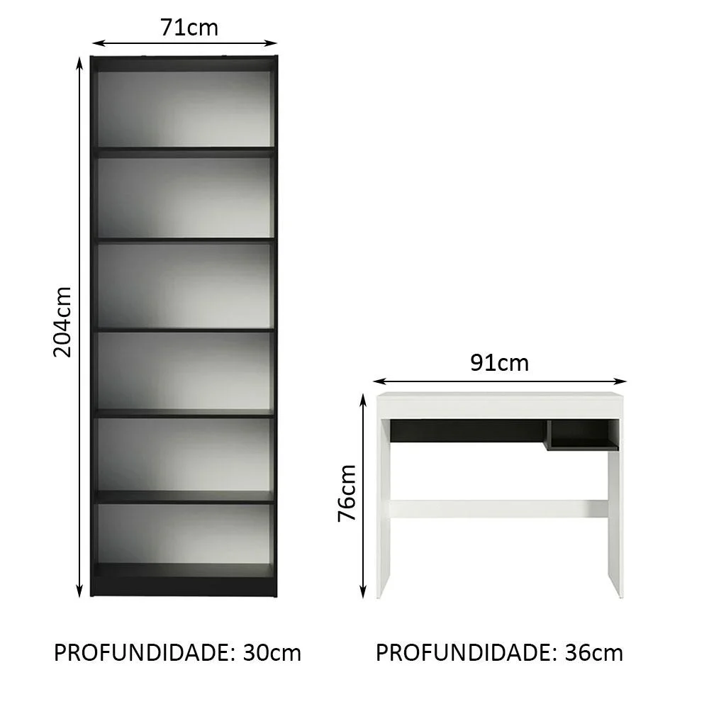 Imagem 4 de 5 do produto Escrivaninha Madesa Rubi + Estante Livreiro 6908 Branco e preto