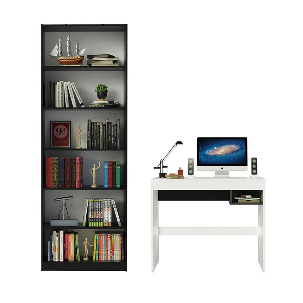 Imagem 5 de 5 do produto Escrivaninha Madesa Rubi + Estante Livreiro 6908 Branco e preto