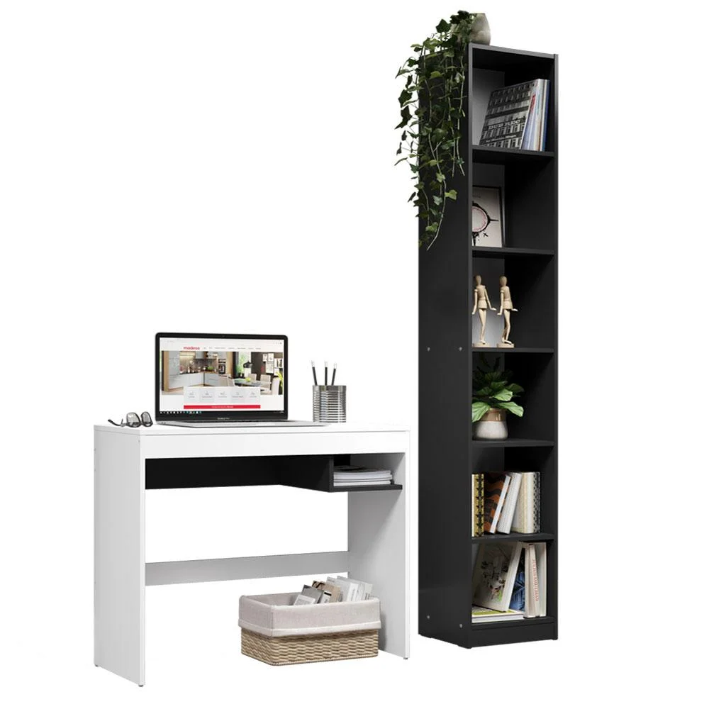 Imagem 2 de 5 do produto Escrivaninha Madesa Rubi + Estante Livreiro 6906, Branco e preto