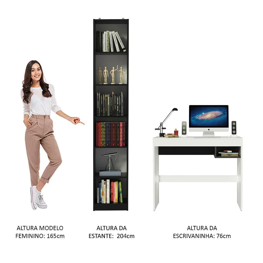 Imagem 3 de 5 do produto Escrivaninha Madesa Rubi + Estante Livreiro 6906, Branco e preto