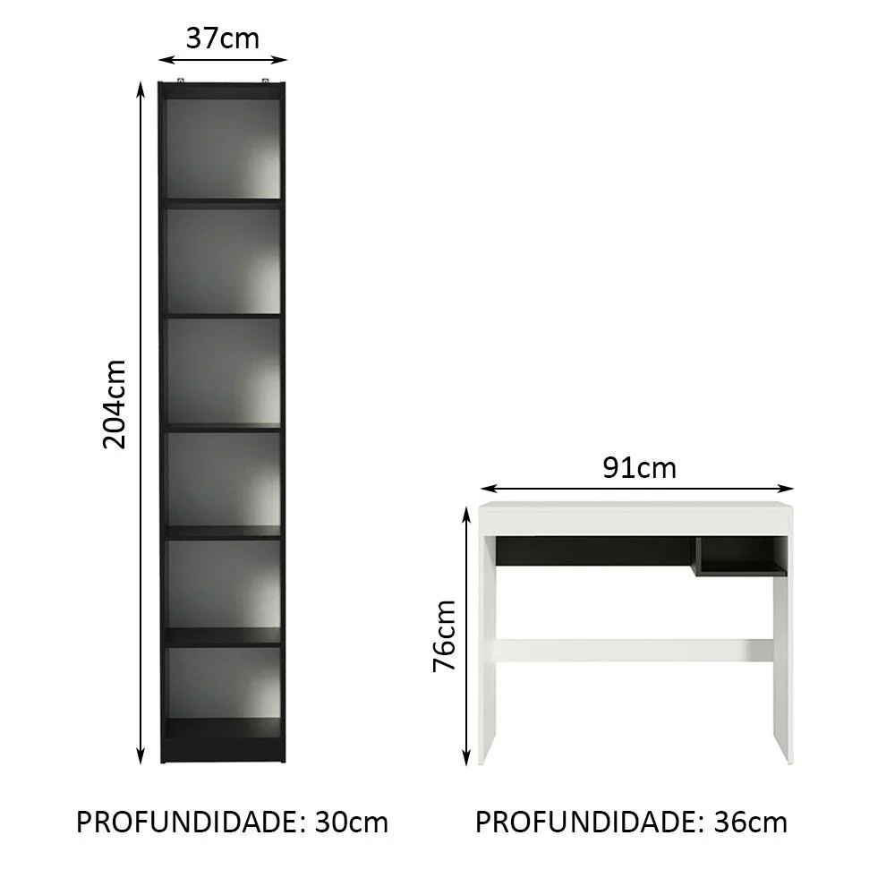 Imagem 4 de 5 do produto Escrivaninha Madesa Rubi + Estante Livreiro 6906, Branco e preto