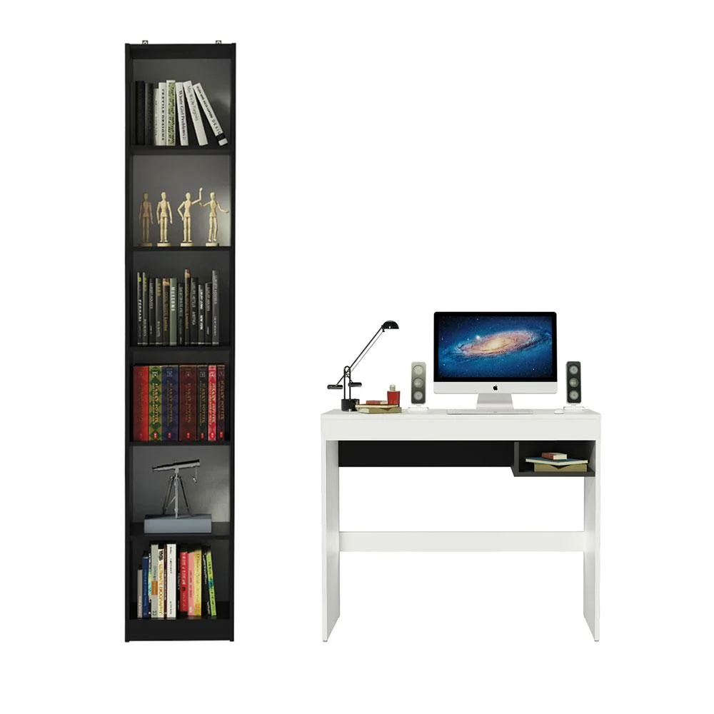 Imagem 5 de 5 do produto Escrivaninha Madesa Rubi + Estante Livreiro 6906, Branco e preto
