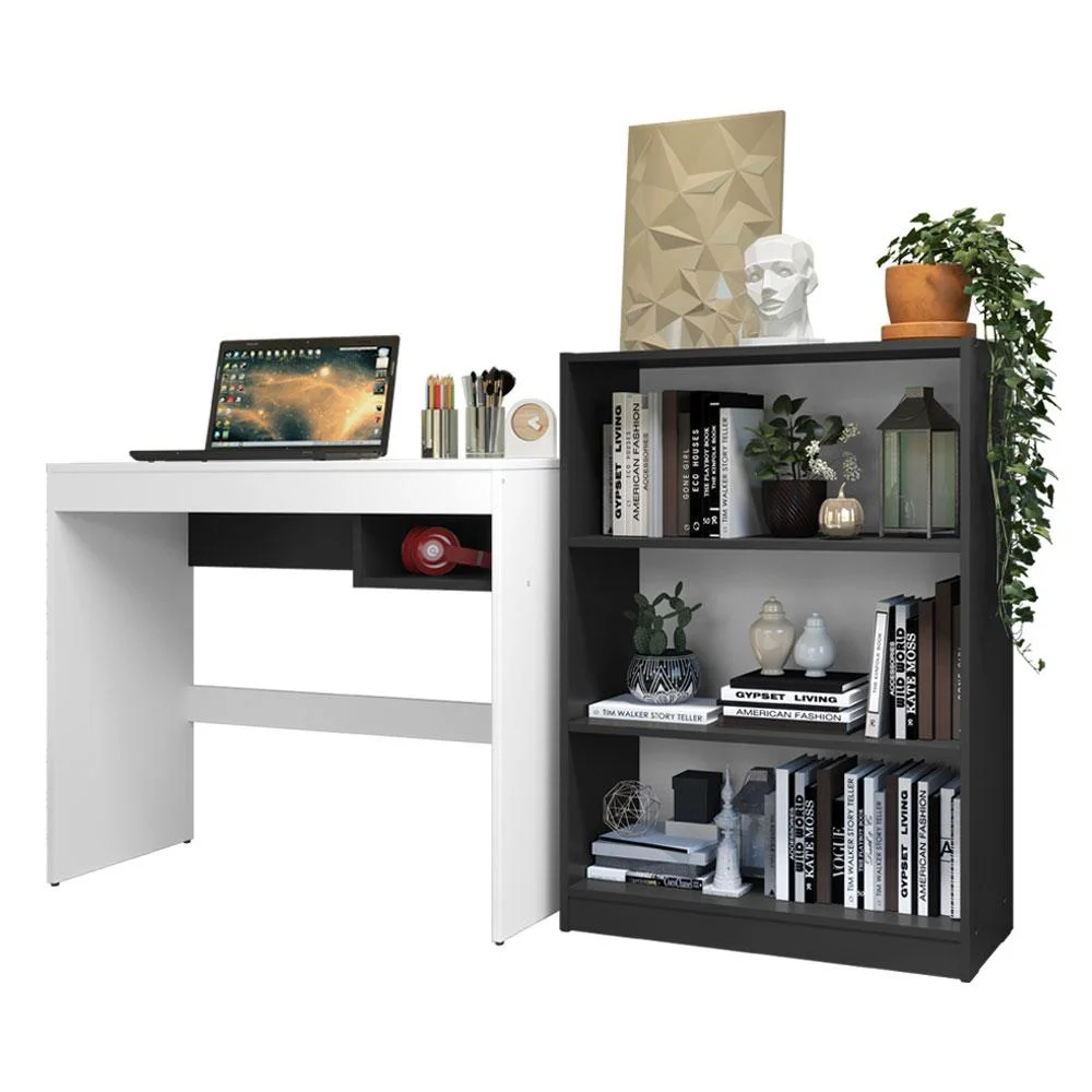 Imagem 2 de 5 do produto Escrivaninha Madesa Rubi + Estante Livreiro 6907 Branco e Preto