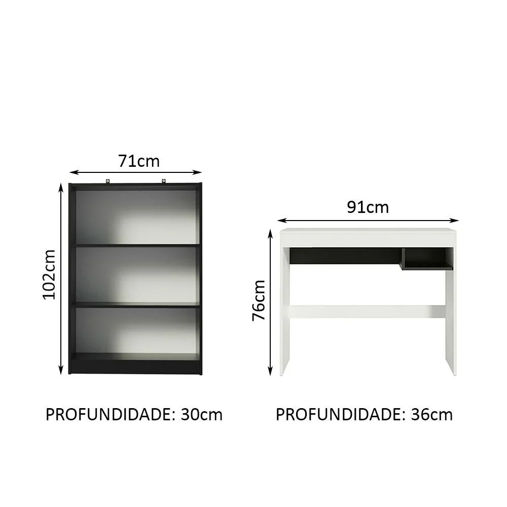 Imagem 4 de 5 do produto Escrivaninha Madesa Rubi + Estante Livreiro 6907 Branco e Preto