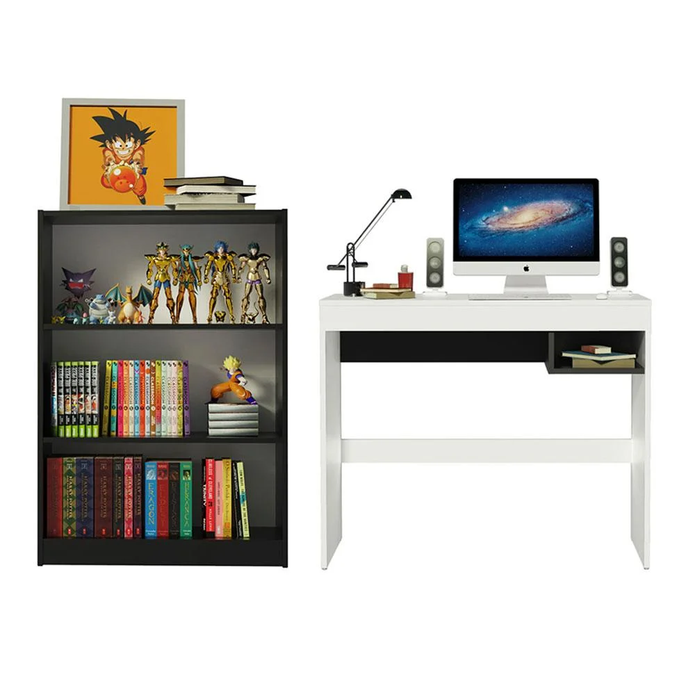 Imagem 5 de 5 do produto Escrivaninha Madesa Rubi + Estante Livreiro 6907 Branco e Preto